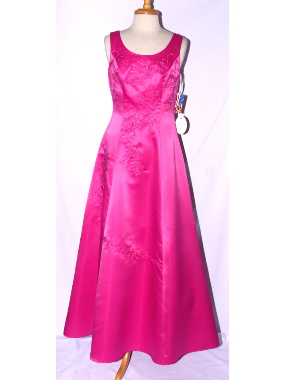 Poly USA #2680 Long Satin Bridesmaid Dress With Embroidery-Size 5X-FUCHSIA-NWT